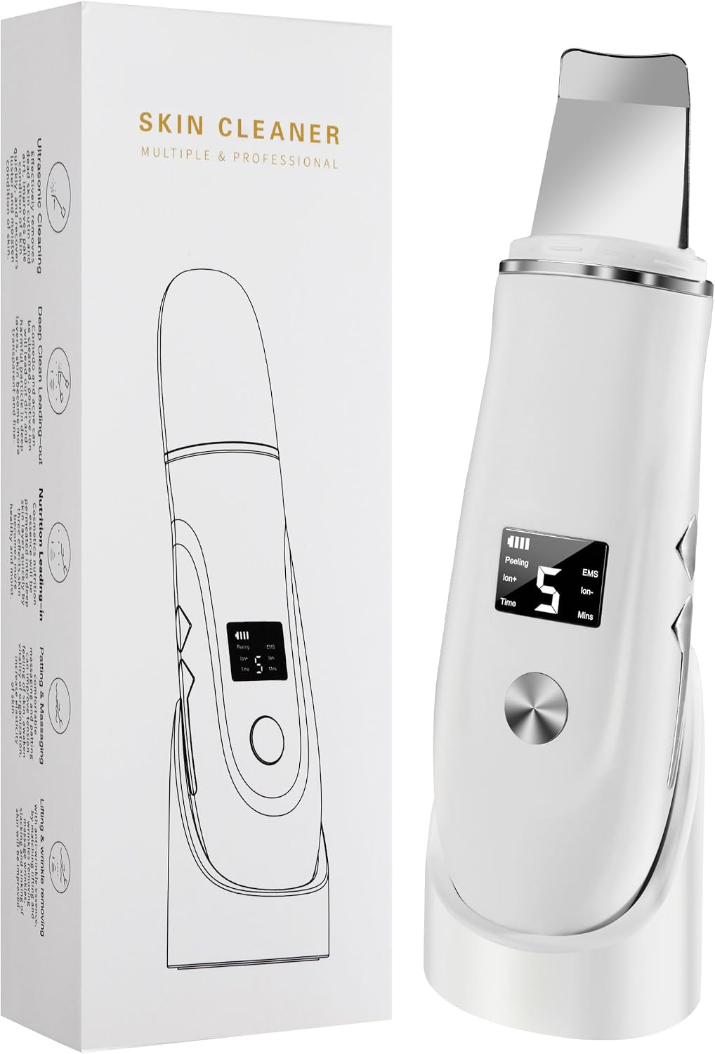 Ultrasonic Facial Skin Scrubber and Pore Cleansing Spatula Device