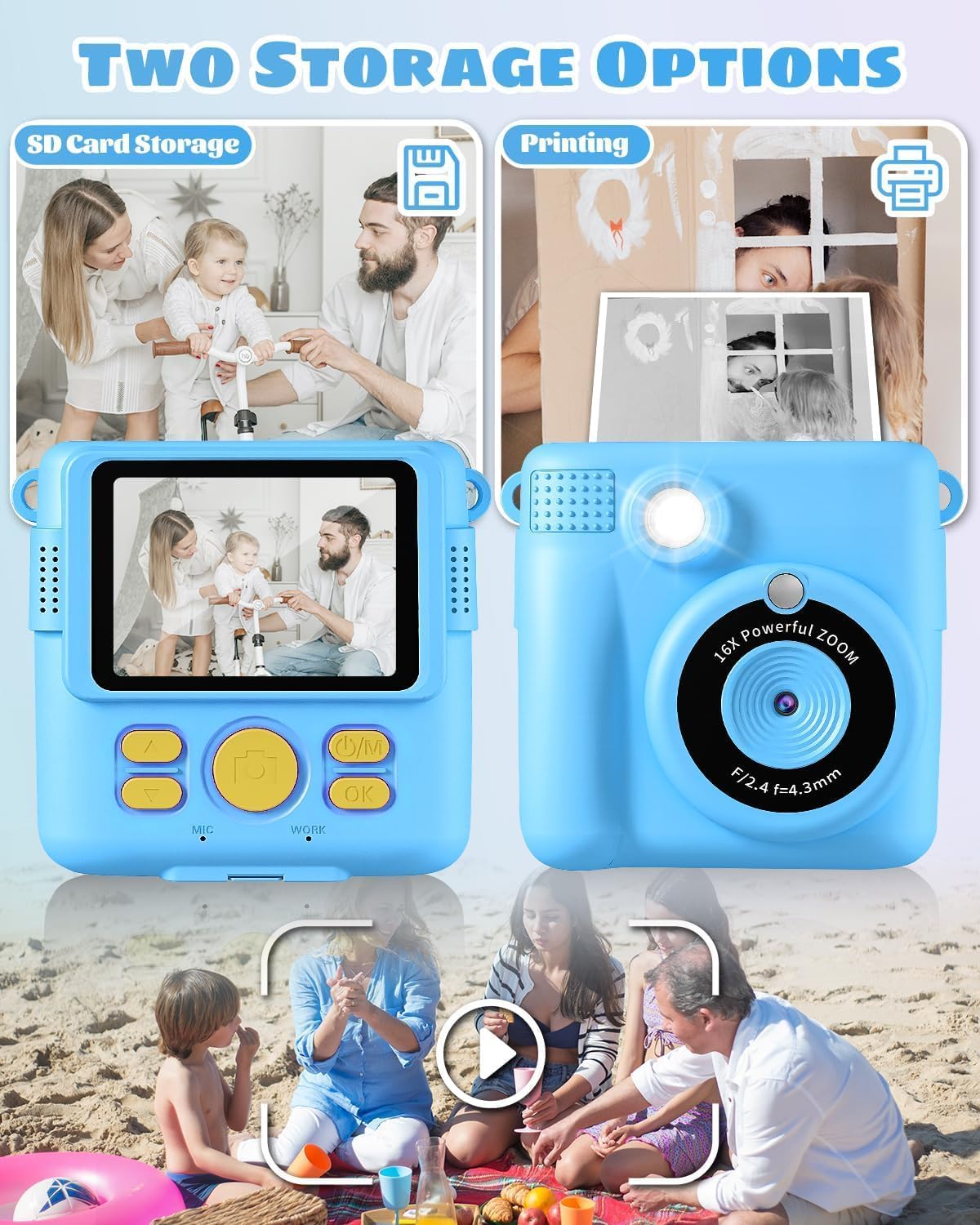 Instant Print Camera for Kids with Video Recording and Digital Zoom - 8