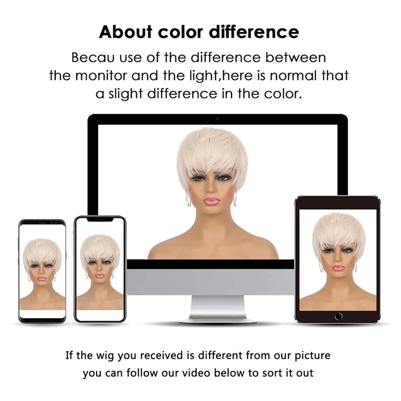 Short Platinum Blonde Pixie Cut Synthetic Wig - 3