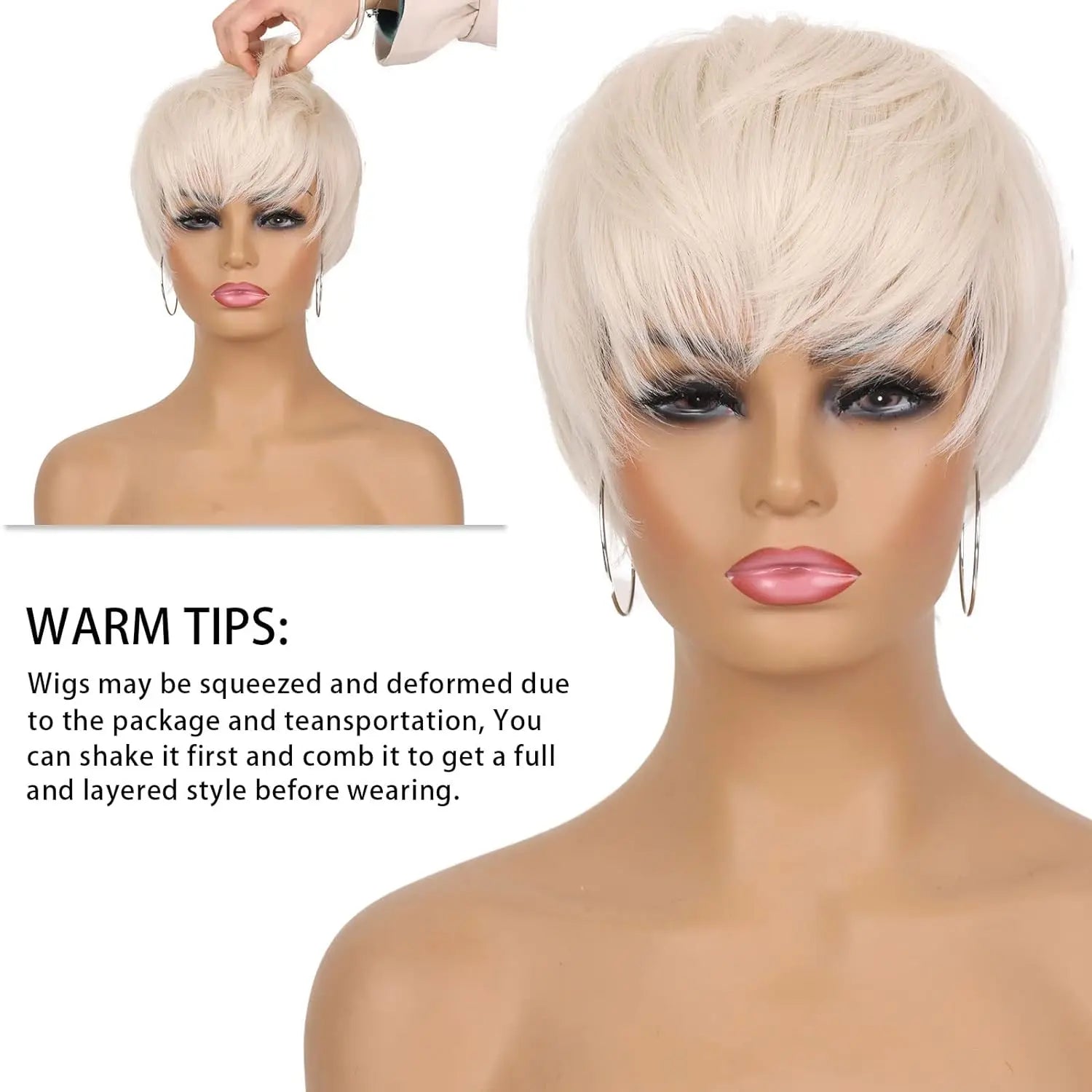 Short Platinum Blonde Pixie Cut Synthetic Wig - 5