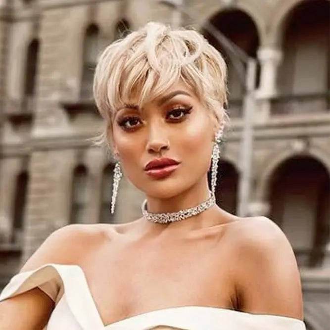 Short Platinum Blonde Pixie Cut Synthetic Wig - 6