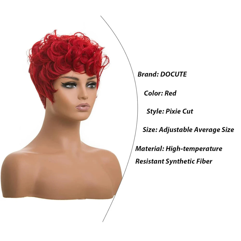 Short Fluffy Red Pixie Cut Curly Wig for Women