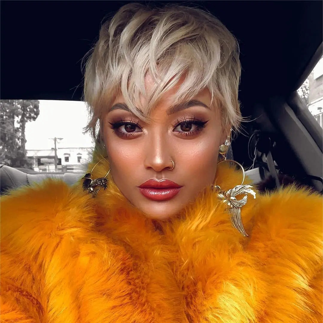 Short Platinum Blonde Pixie Cut Synthetic Wig