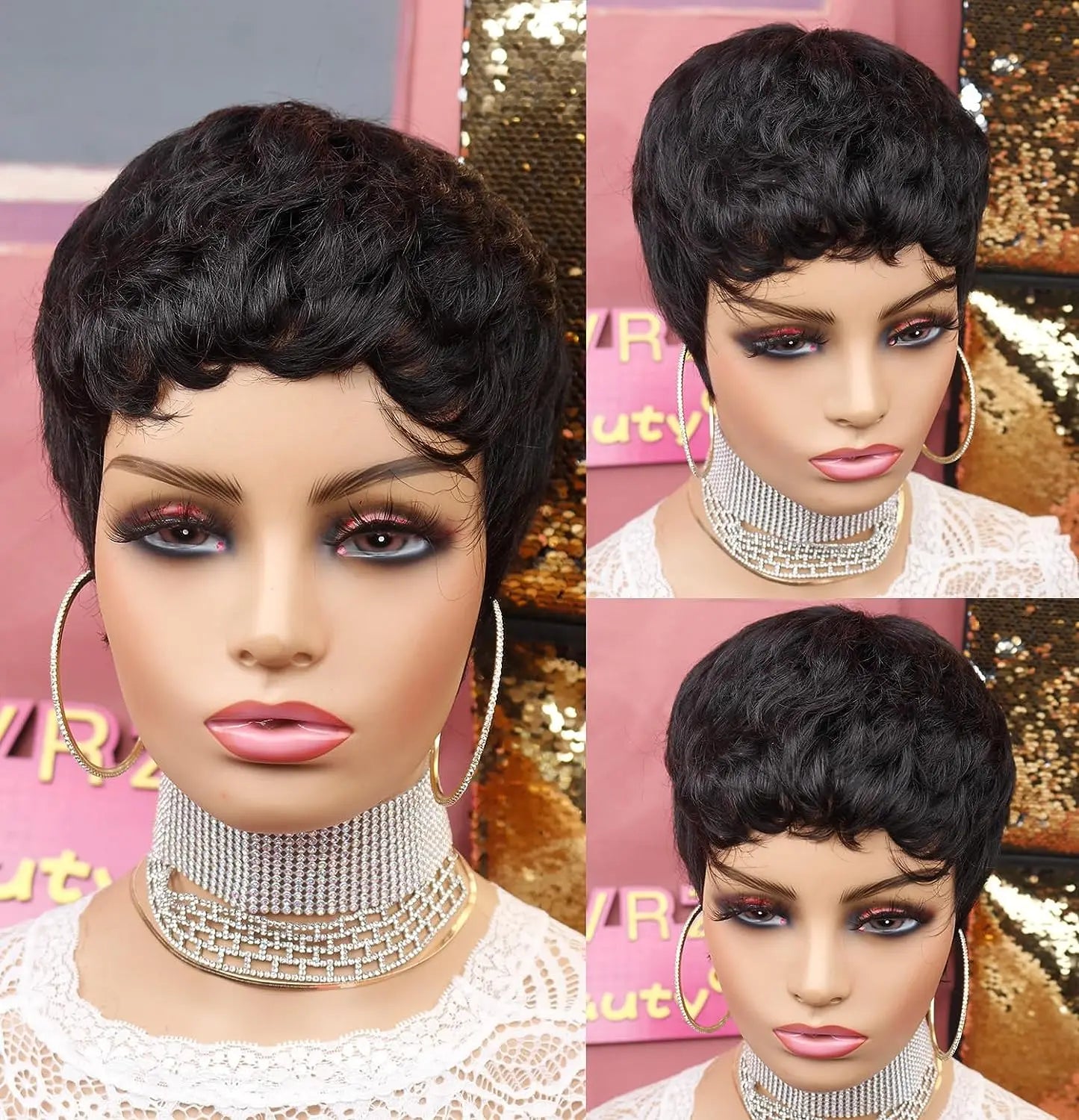 Short Curly Pixie Cut Synthetic Wig for Women - 3