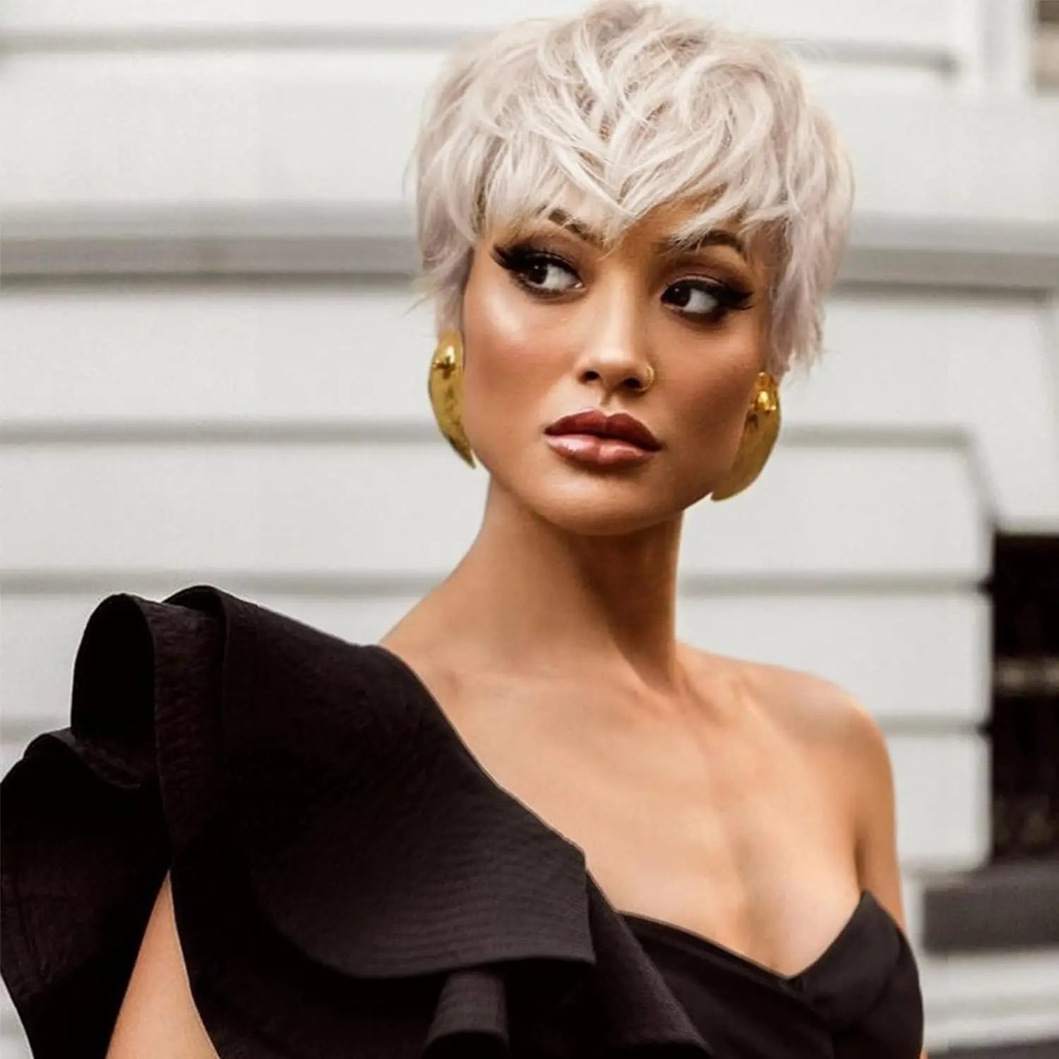 Short Platinum Blonde Pixie Cut Synthetic Wig - 1