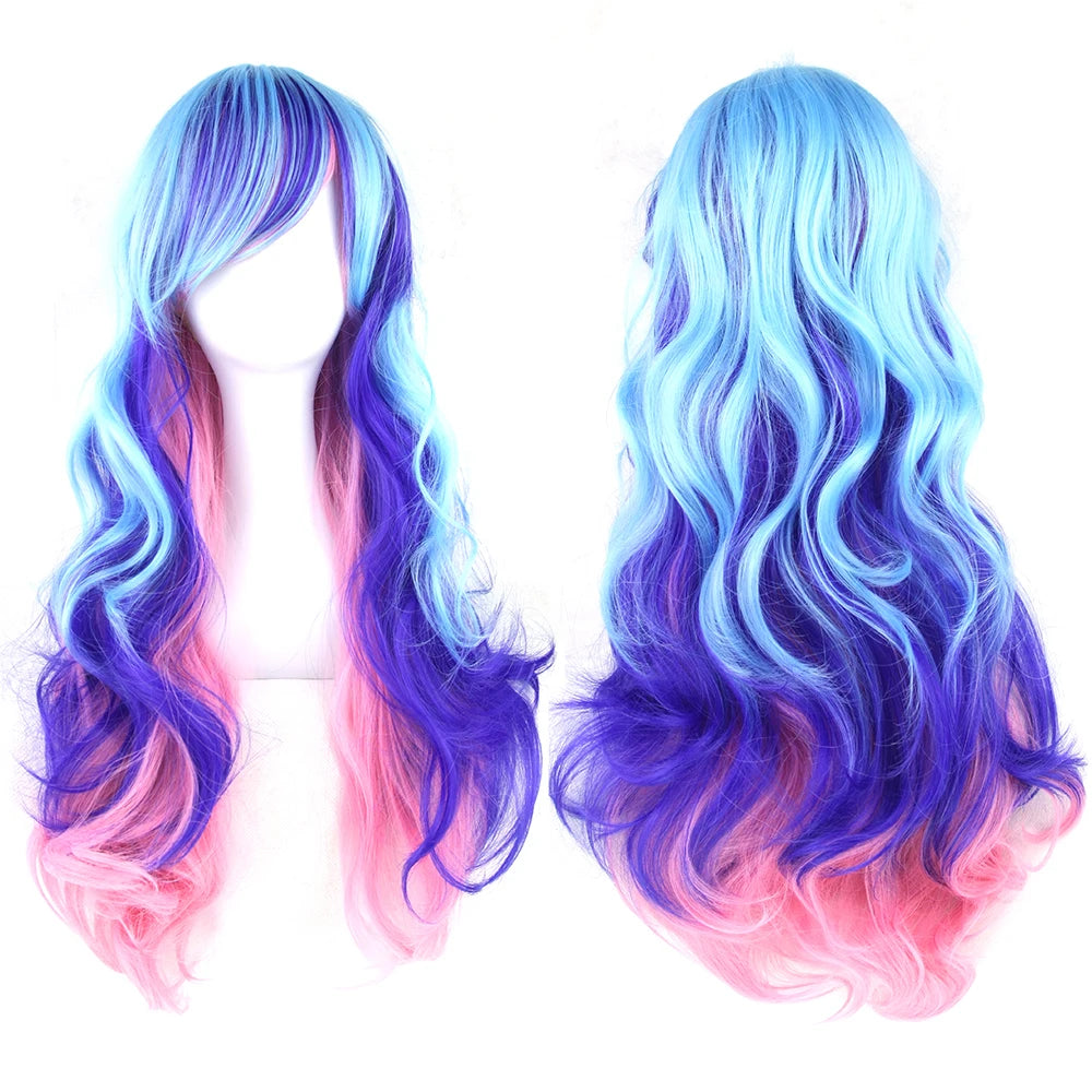 Long Ombre Rainbow Cosplay Wig with Bangs - 19
