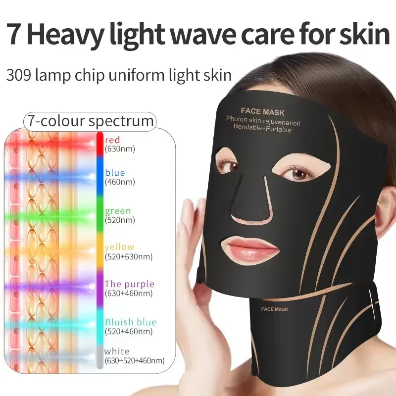 7-Color LED Light Therapy Face and Neck Mask for Skin Rejuvenation