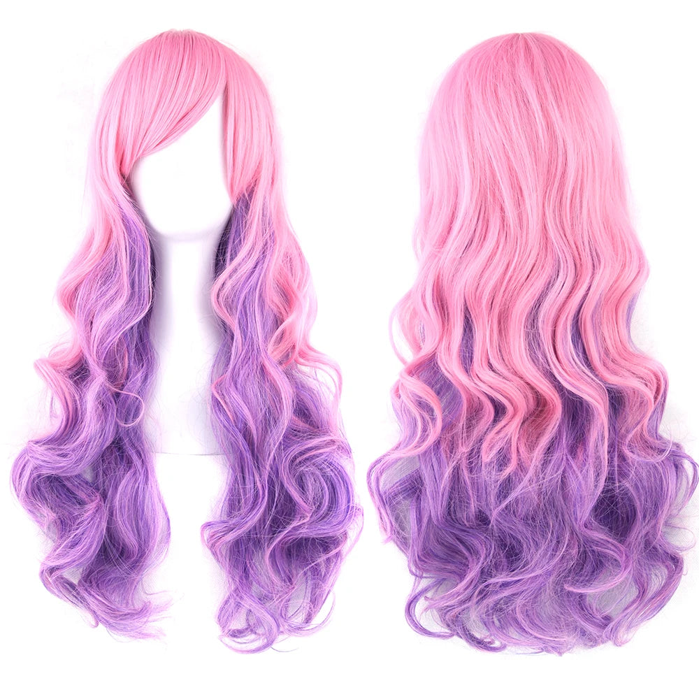 Long Ombre Rainbow Cosplay Wig with Bangs