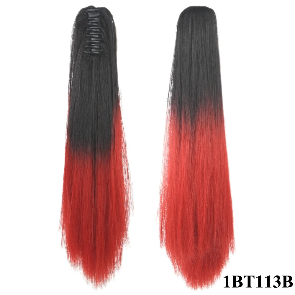 24-Inch Straight Ombre Claw Clip Ponytail Extension - 18