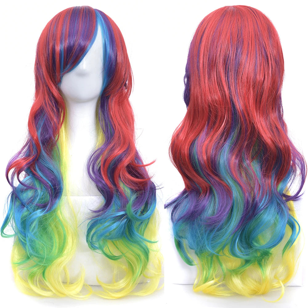 Long Ombre Rainbow Cosplay Wig with Bangs