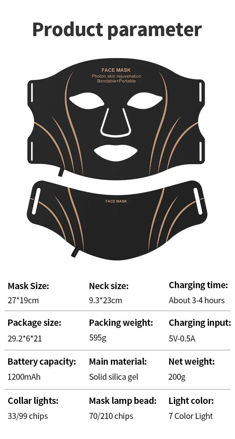 7-Color LED Light Therapy Face and Neck Mask for Skin Rejuvenation - 13