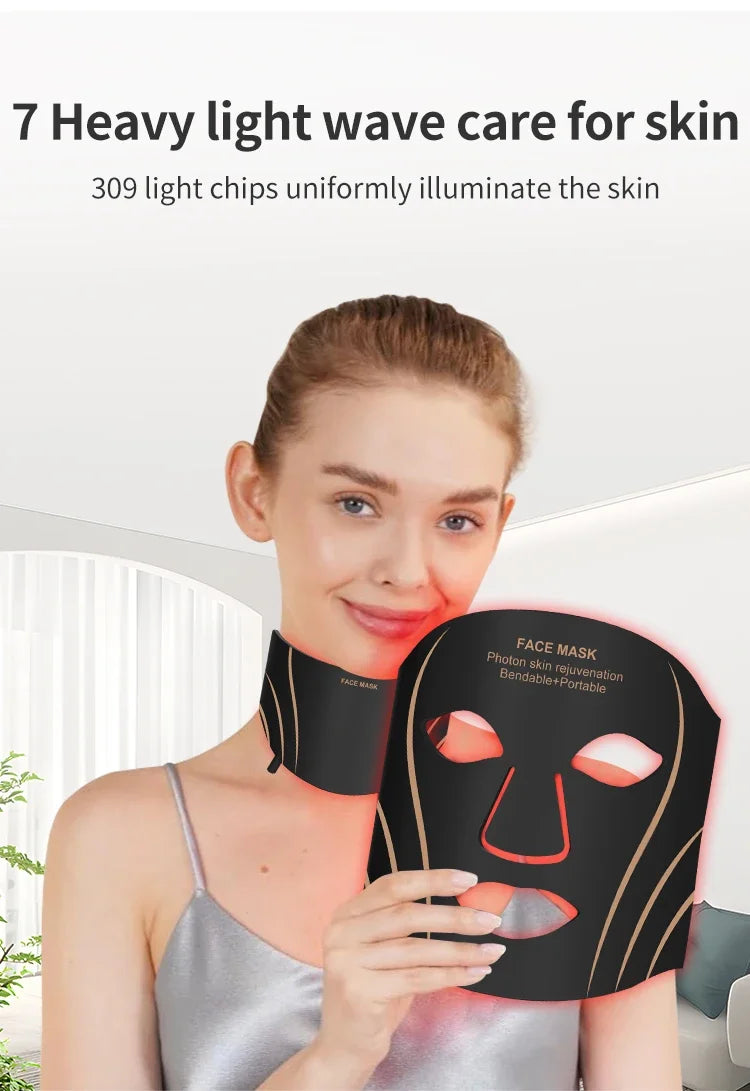 7-Color LED Light Therapy Face and Neck Mask for Skin Rejuvenation