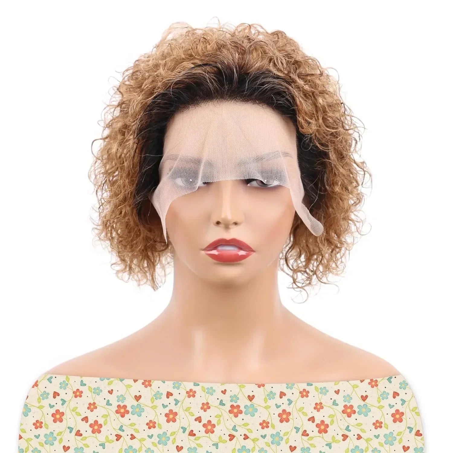 Short Curly Pixie Cut Human Hair Lace Front Wig - 13