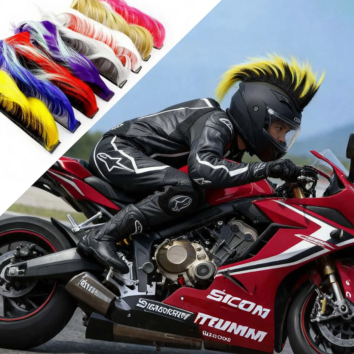 Mohawk Helmet Wig Decoration for Motorcycle and Sports Helmets