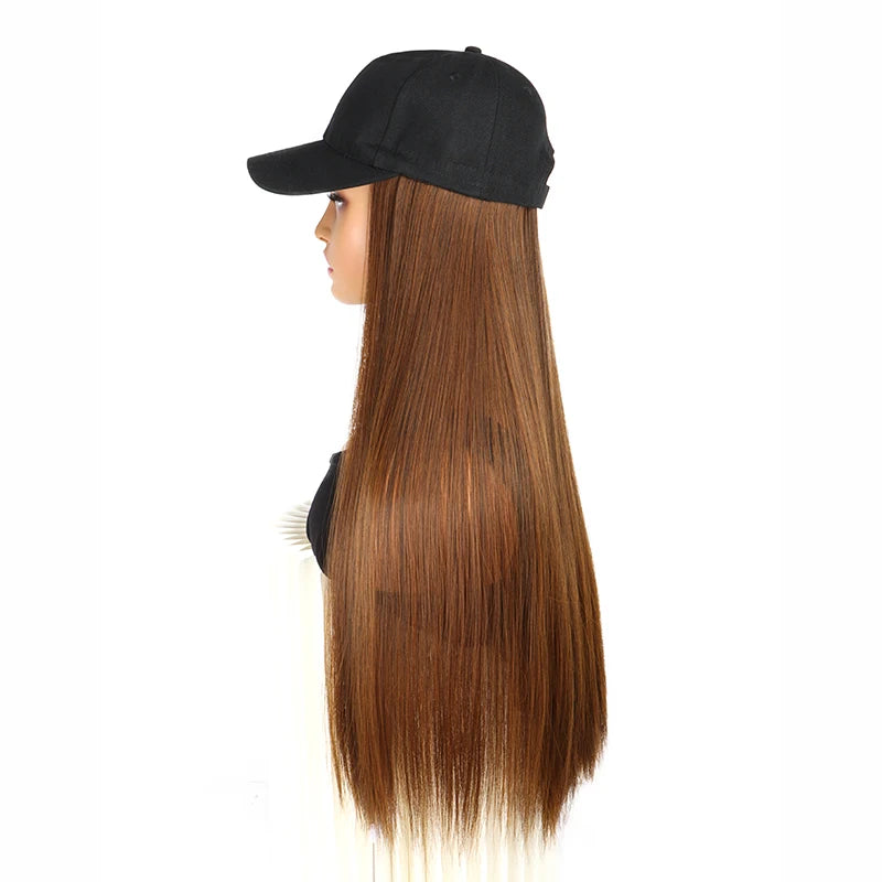 24-Inch Adjustable Baseball Hat with Attached Long Straight Hair - 9