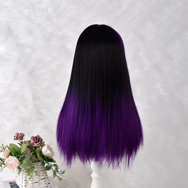Split Color Long Straight Cosplay Wig with Bangs