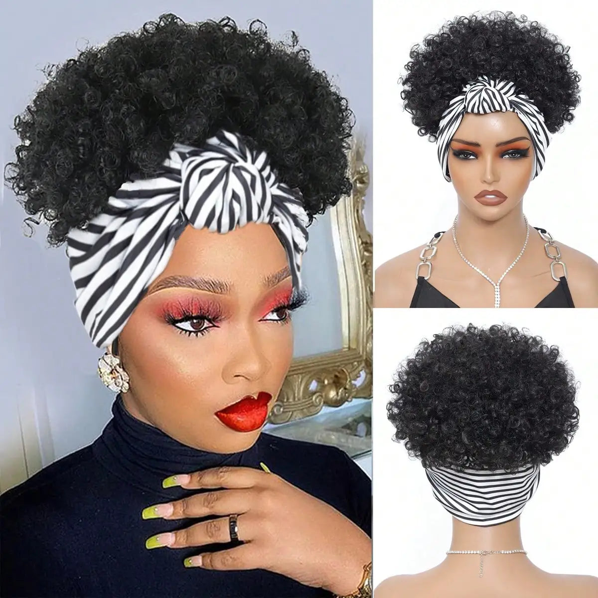 Short Afro Kinky Curly Headband Wig for Women - 5