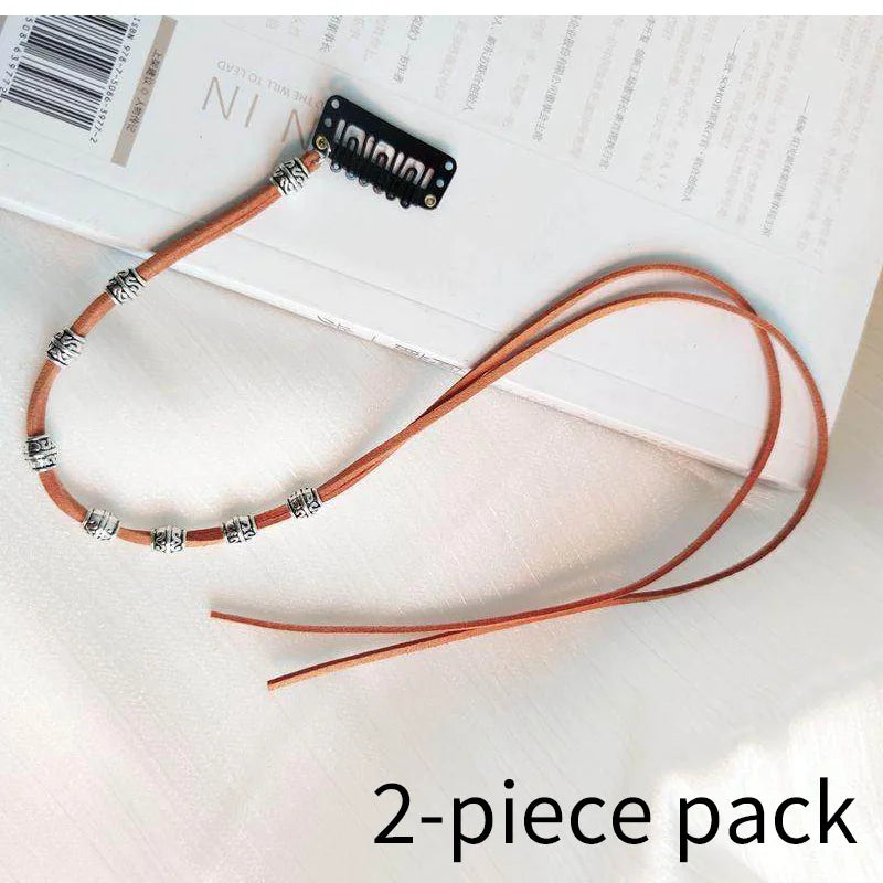 Boho Festival Fringe Hair Clip with Woven Suede and Metal Chain Details - 11