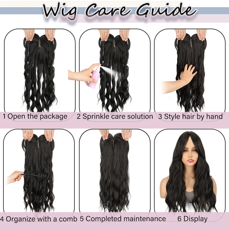 Long Wavy Hair Topper with Bangs for Thinning Hair and Volume