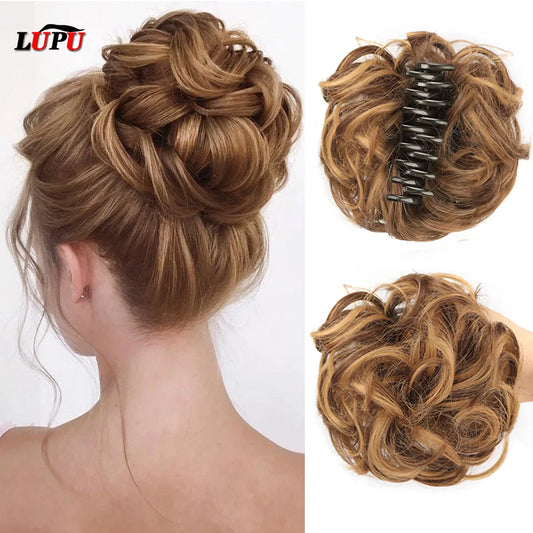 Messy Wavy Hair Bun Claw Clip Extension