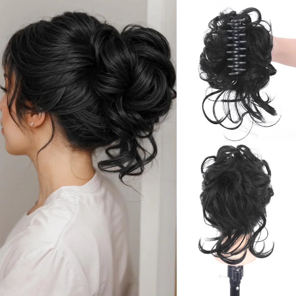 Messy Curly Claw Clip Hair Bun Extension - 12
