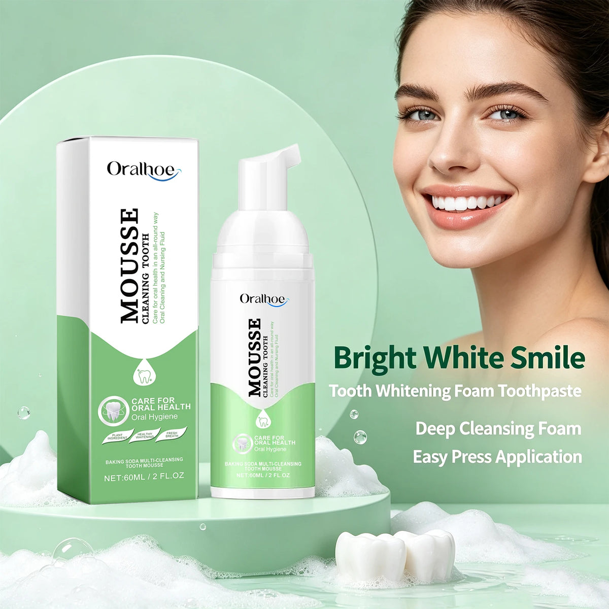 Foaming Teeth Whitening Mousse for Stain Removal and Fresh Breath