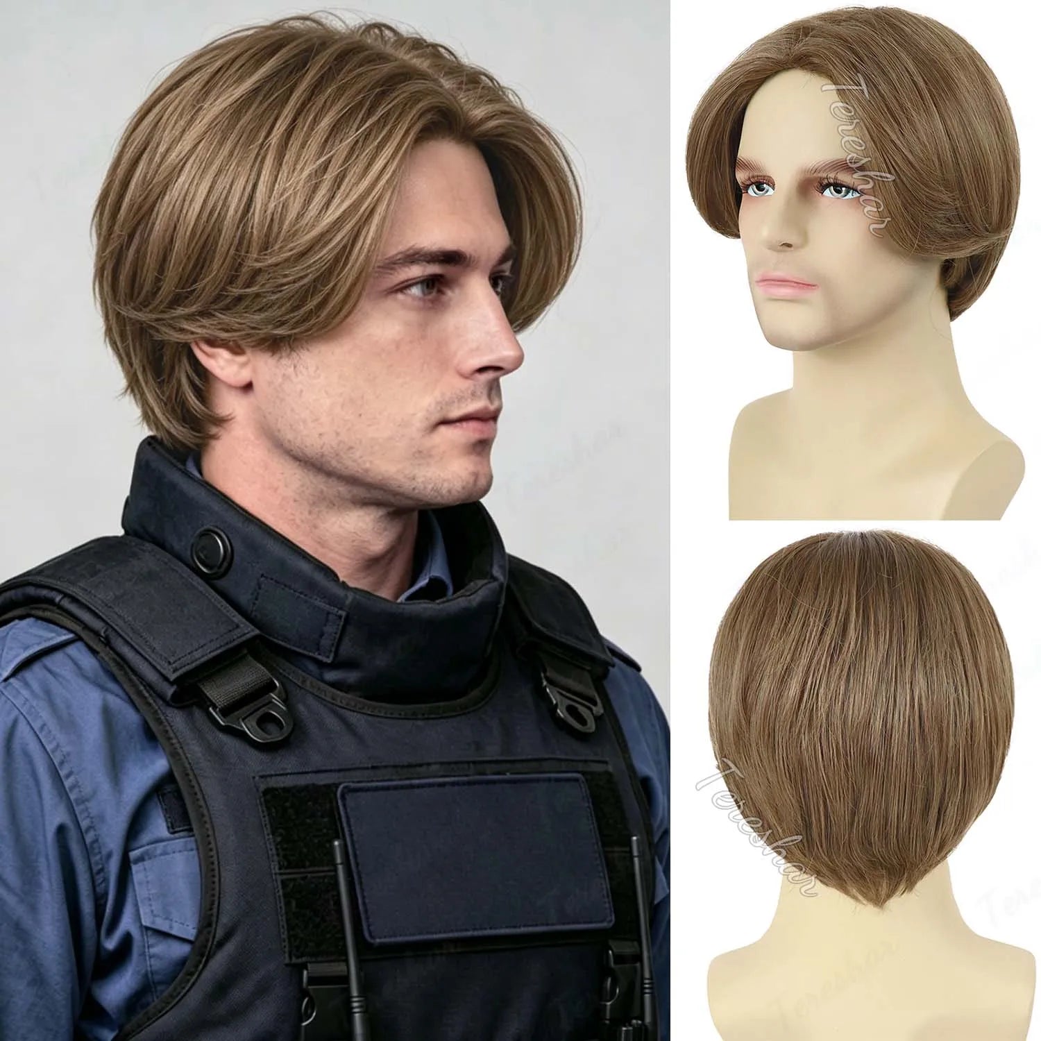 Short Straight Layered Men's Wig for Cosplay Party and Daily Wear - 15