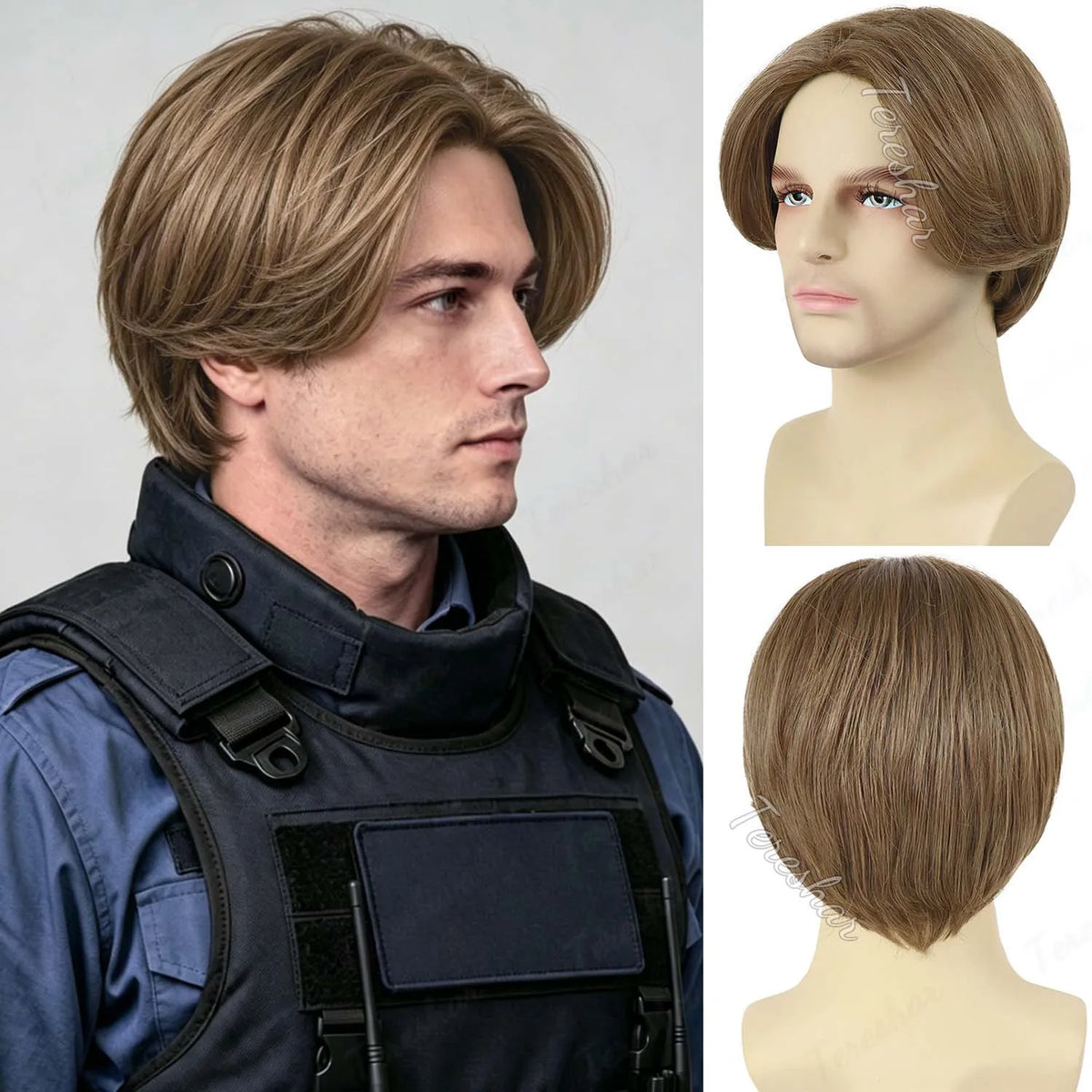 Short Straight Layered Men's Wig for Cosplay Party and Daily Wear