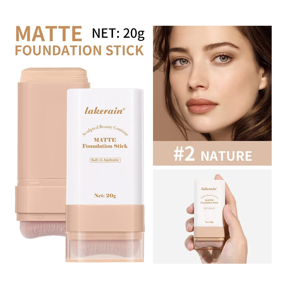 Matte Foundation Stick with Built-in Brush for Flawless Coverage - 38