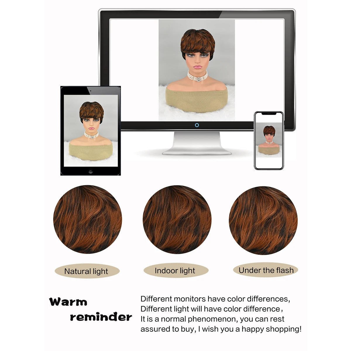 Short Curly Pixie Cut Synthetic Wig with Bangs - 5