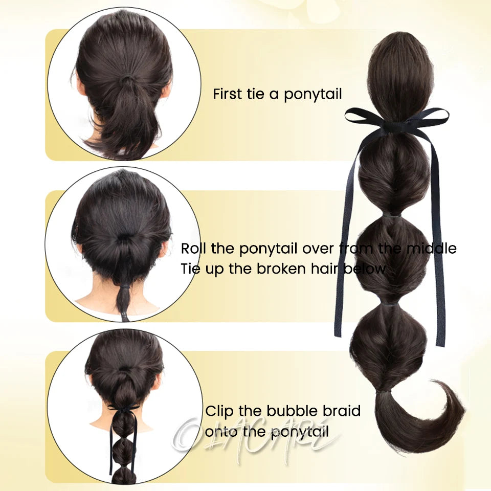 Long Clip-In Bubble Braid Ponytail Hair Extension for Daily Styling - 5