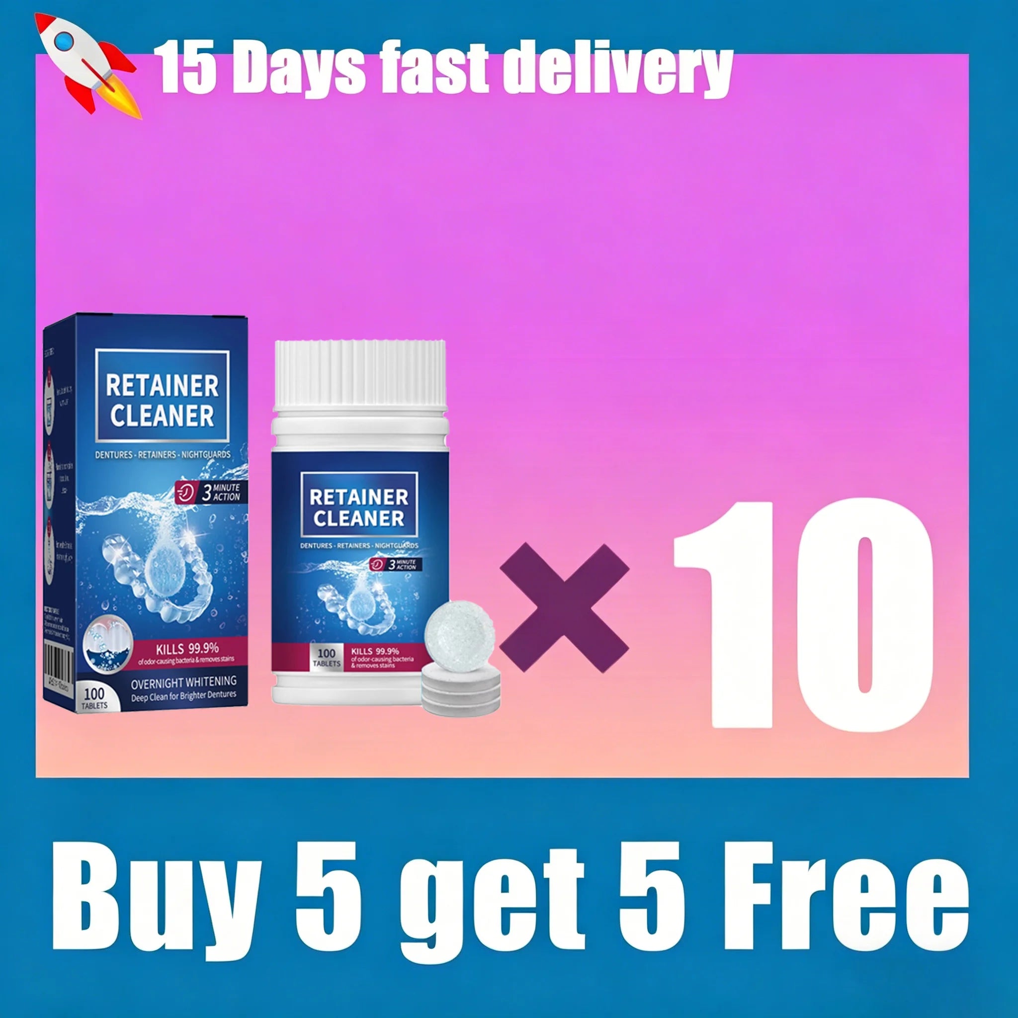 Denture and Retainer Cleaning Tablets for Deep Stain Removal - 10