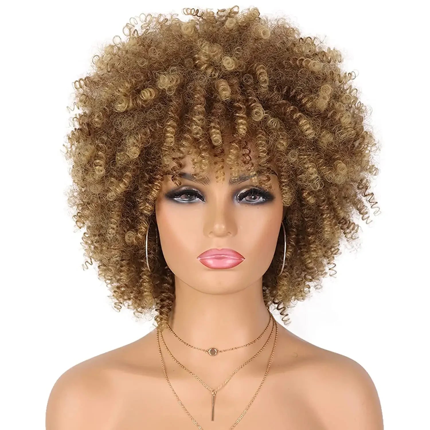 Short Afro Kinky Curly Synthetic Wig with Bangs for Daily Hair Styling - 13