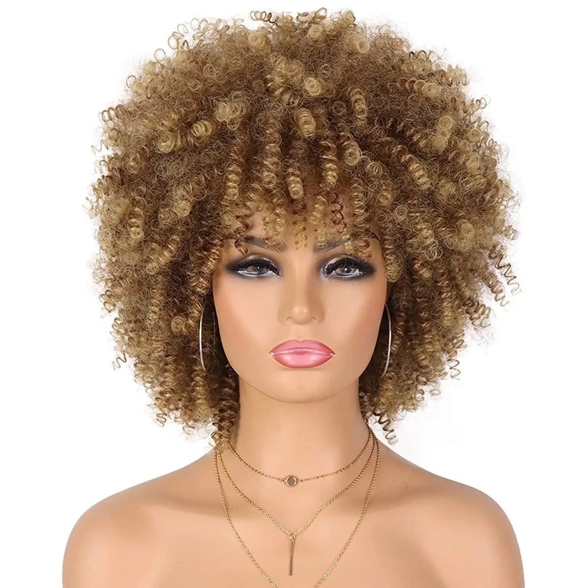 Short Afro Kinky Curly Synthetic Wig with Bangs for Daily Hair Styling