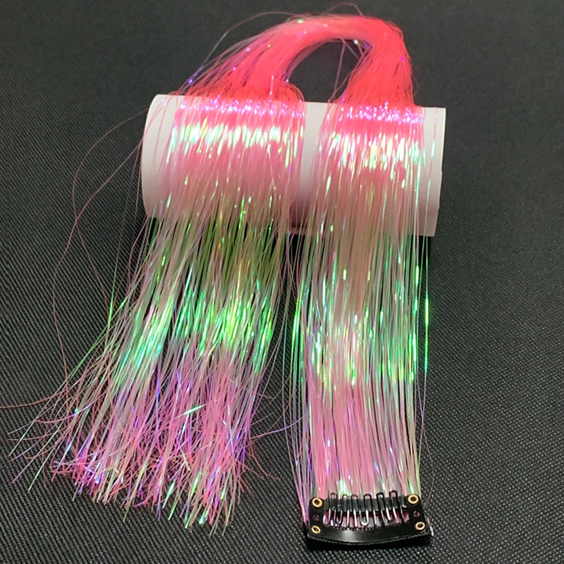 Rainbow Glitter Tinsel Hair Extensions Clip In for Party and Daily Style