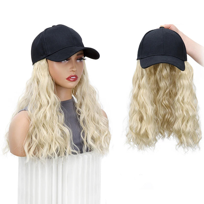 Adjustable Baseball Hat with Curly Hair Extensions - 17