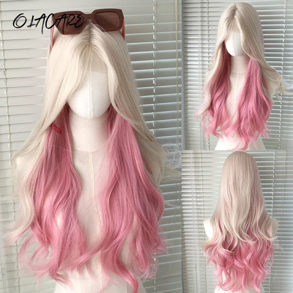 Long Wavy Blonde Cosplay Wig with Bangs - 45