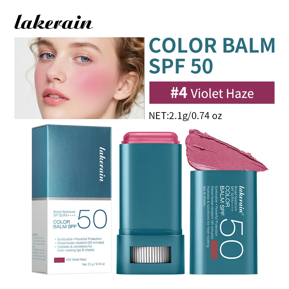 Tinted Sunscreen Blush Stick with SPF 50 for Face Lips and Cheeks - 24