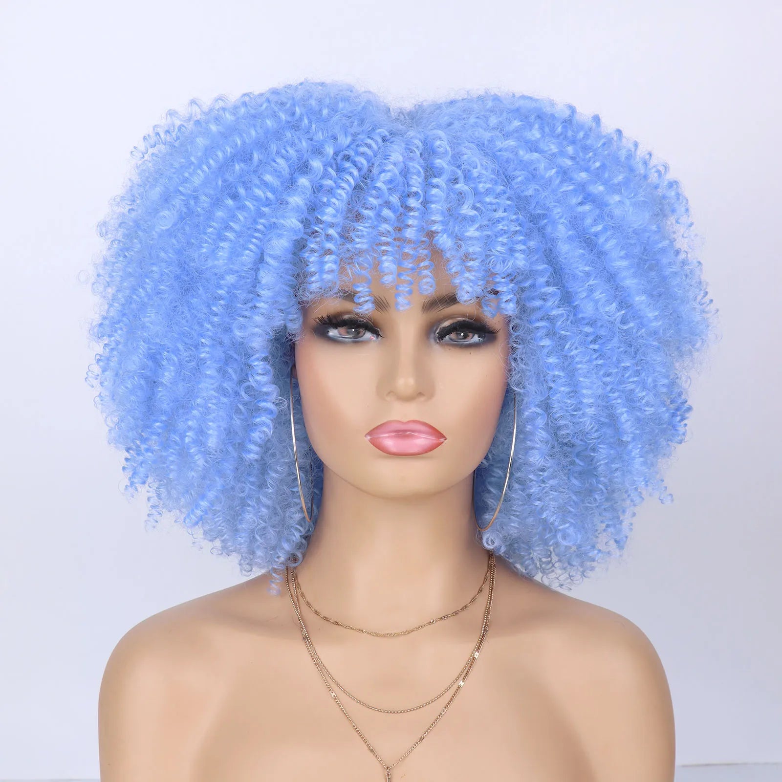Short Kinky Curly Afro Wig with Bangs for Daily Wear - 21