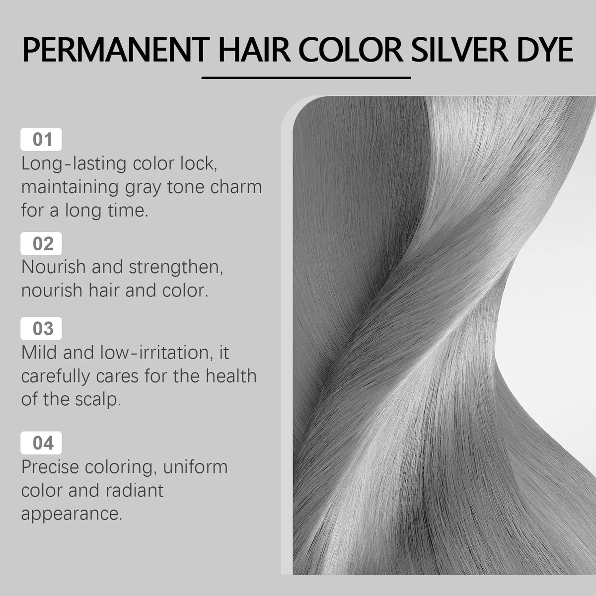 Permanent Silver Gray Hair Dye Cream for Natural White Hair Coverage