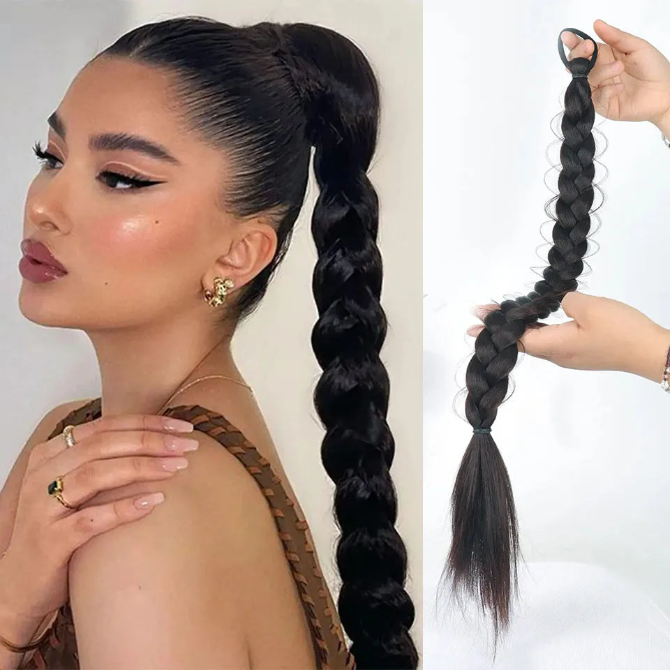 Long Synthetic Braided Ponytail Extension with Secure Rubber Band - 14