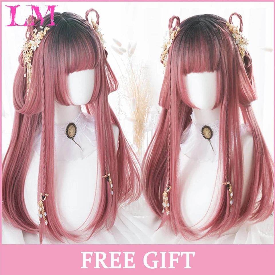 24-Inch Long Pink Cosplay Wig for Costumes