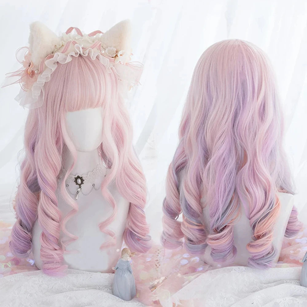 Long Wavy Peach Pink Synthetic Hair Wig for Cosplay and Daily Wear - 13