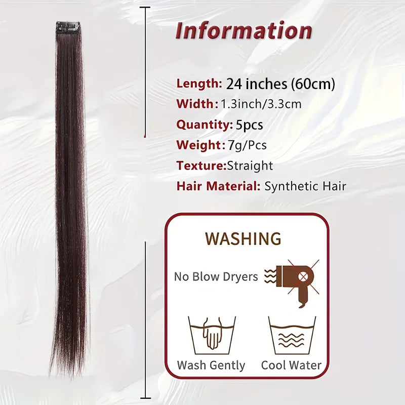 24 Inch Long Straight Clip-In Hair Extension Set - 2