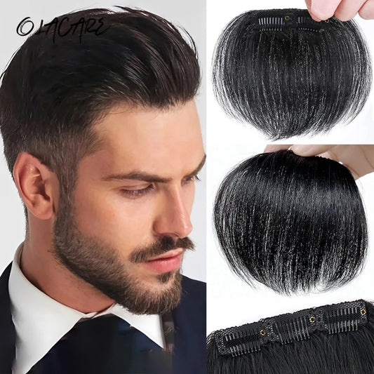 Clip-In Hair Bangs for Men High Forehead Coverage