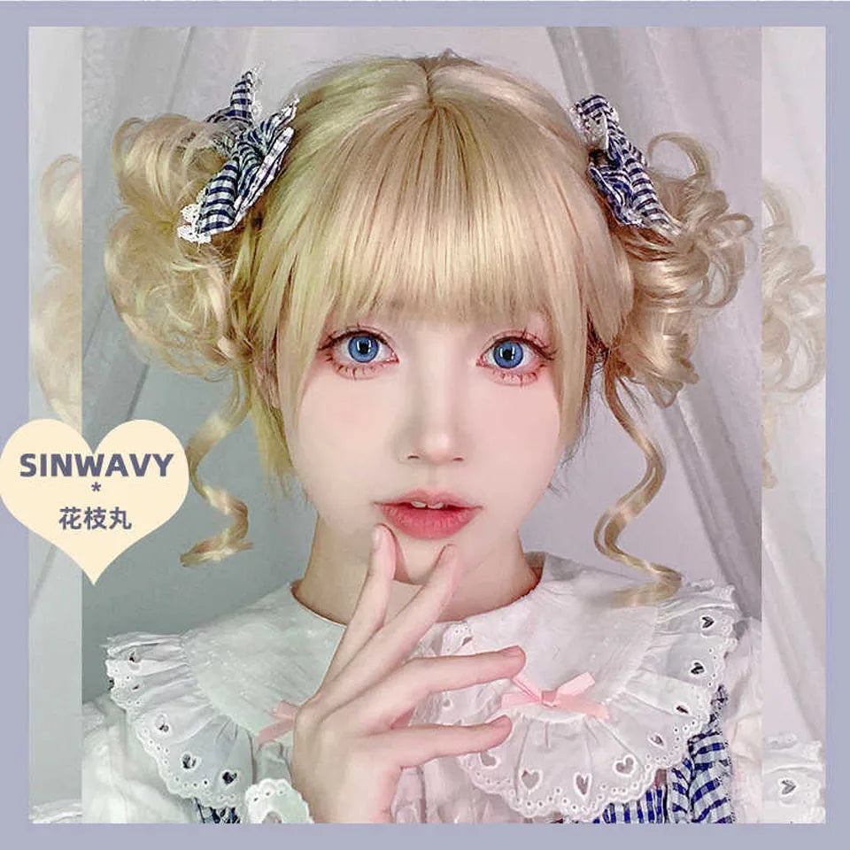 Short Blonde Wavy Bob Wig with Ponytails for Cosplay and Lolita Style - 3