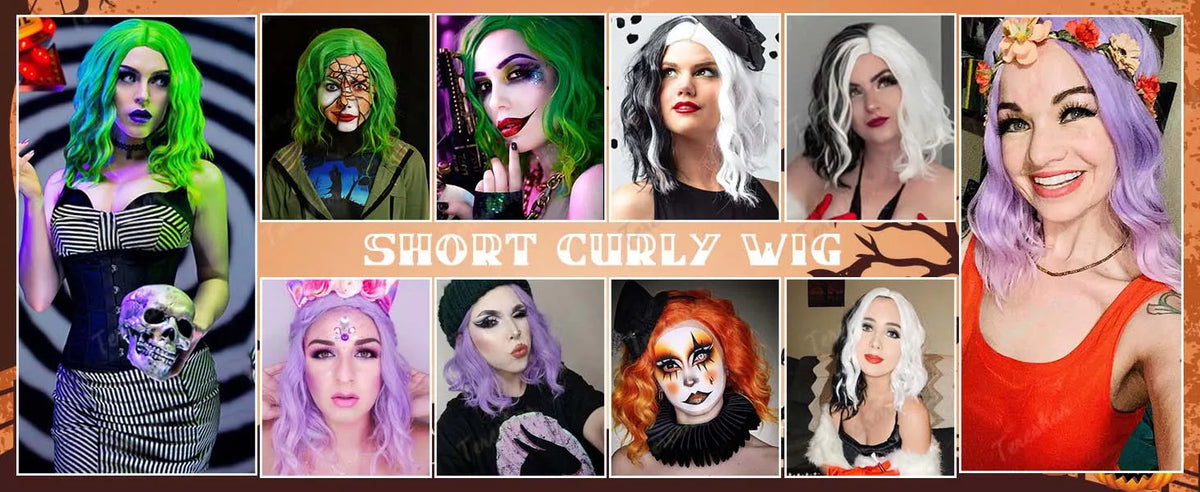 Short Curly Bob Wig for Halloween Costume and Cosplay Parties