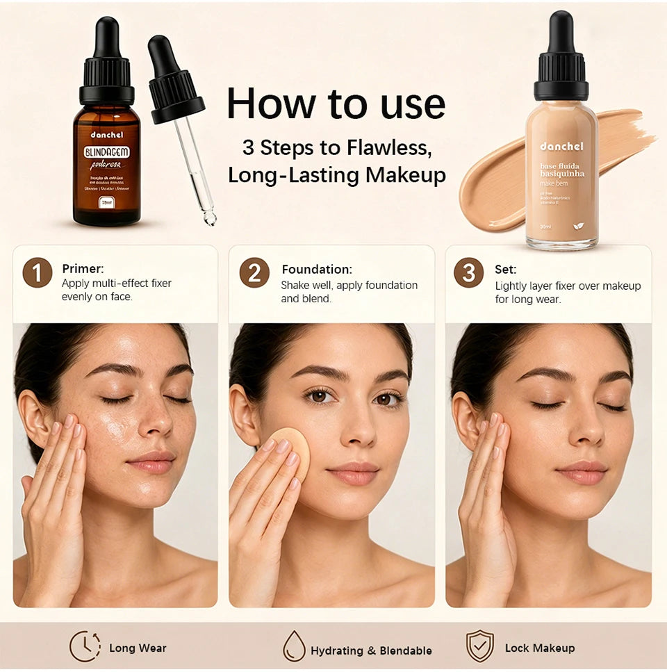 Liquid Foundation and Primer Makeup Set for Long Lasting Natural Finish - 11