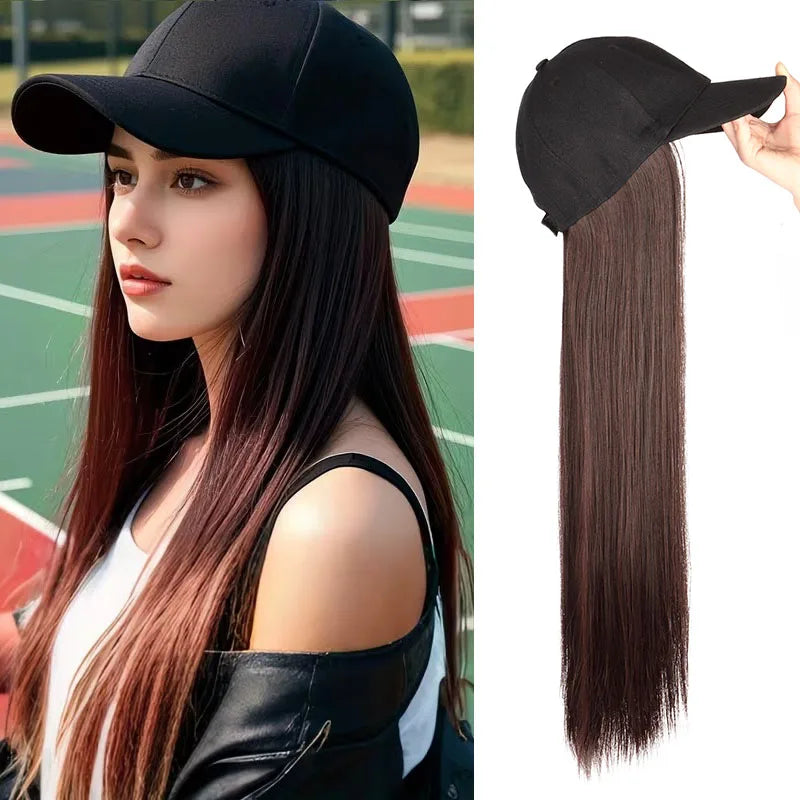 24-Inch Long Straight Hair Baseball Cap Wig for Effortless Style