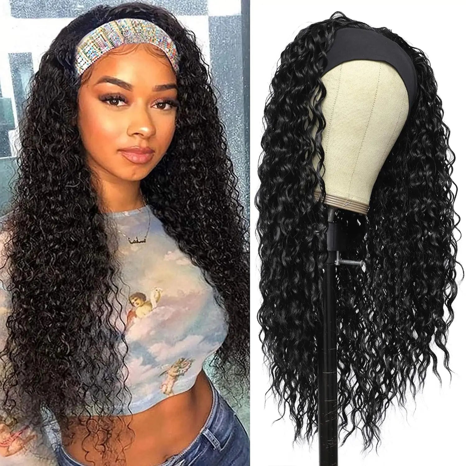 Water Wave Synthetic Headband Wig for Daily Use - 8